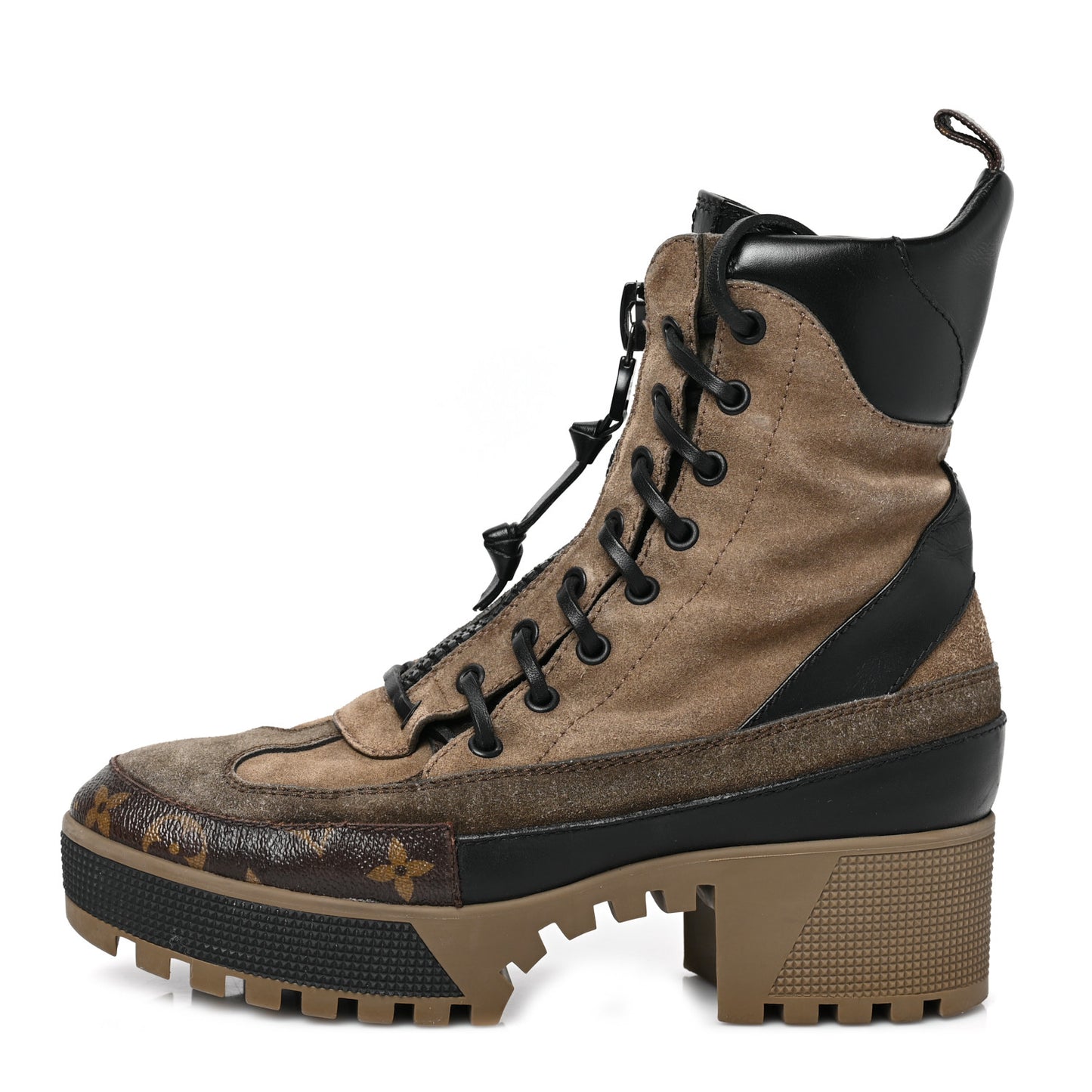 Suede Calfskin Monogram Laureate Platform Desert Boots 39 Taupe