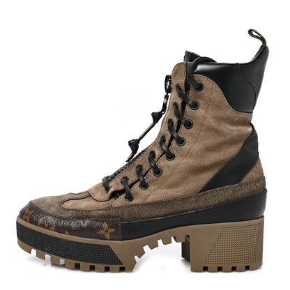 Louis Vuitton Suede Calfskin Monogram Laureate Platform Desert Boots 39 Taupe 1 of 7