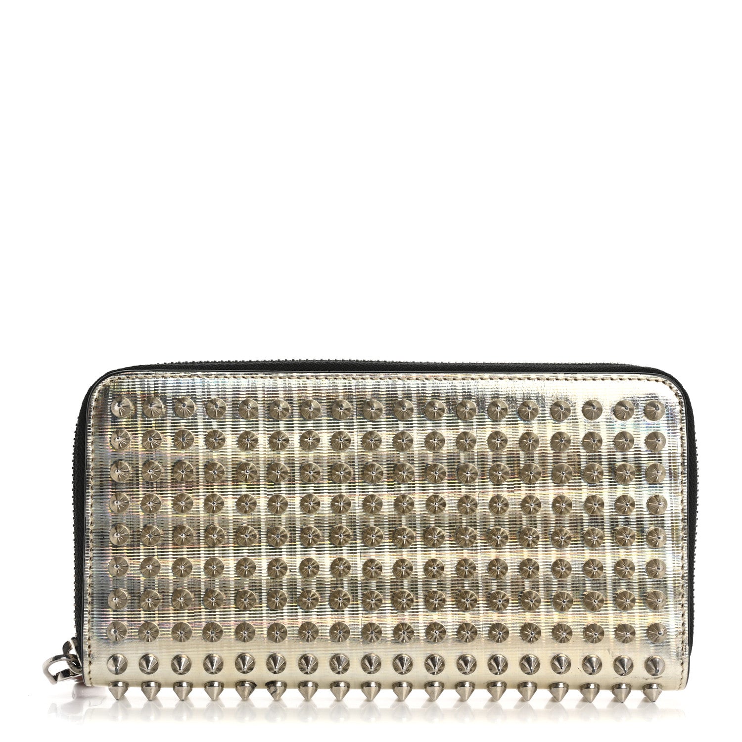 Christian Louboutin Metallic Specchio Panettone Spiked Zip Around Wallet Silver 1 of 8