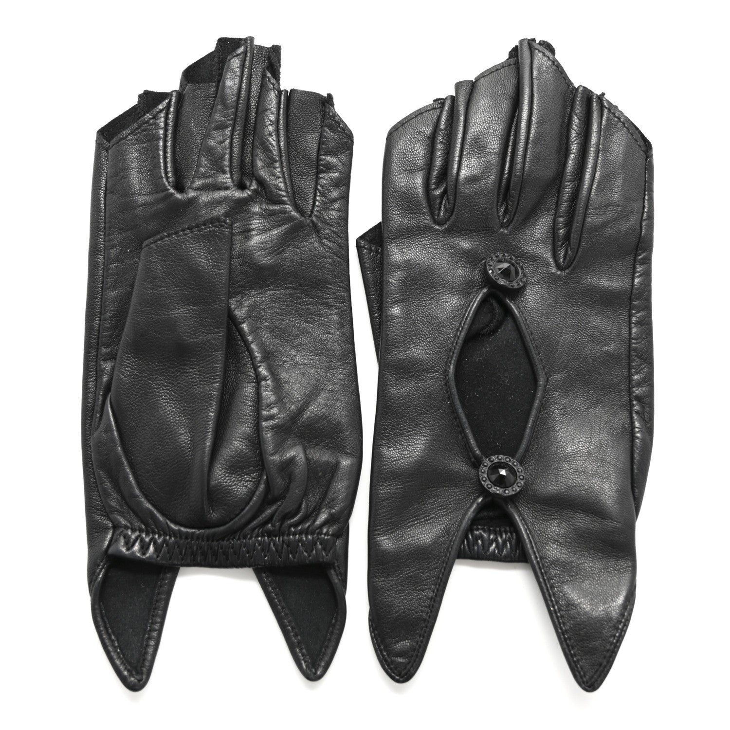 Chanel Lambskin Crystal Fingerless Gloves 6 Black 2 of 3
