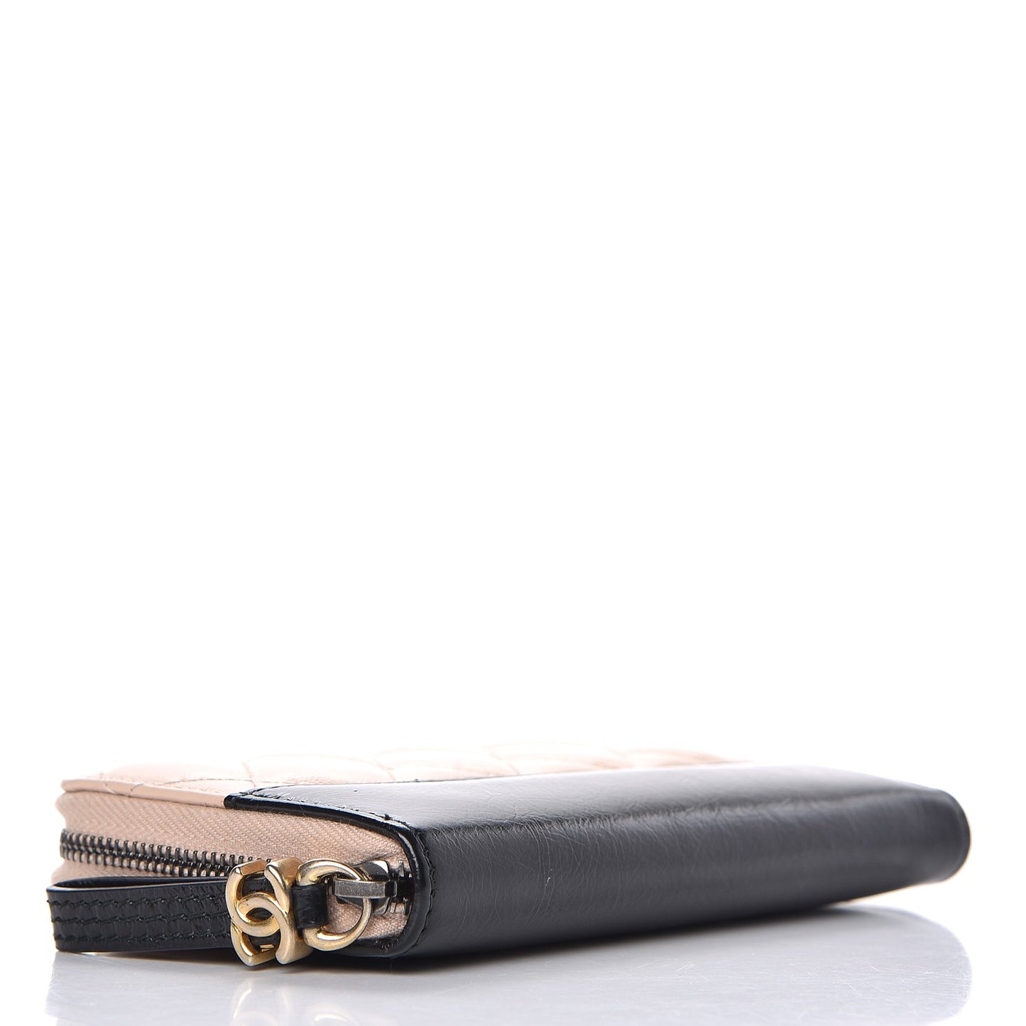 Aged Calfskin Quilted Small Gabrielle Zip Around Wallet Beige Black