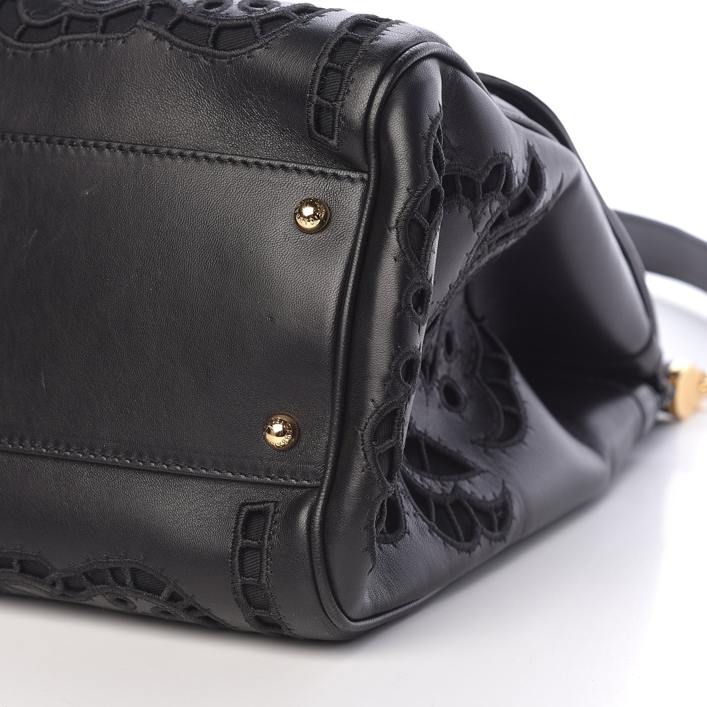 Lambskin Large Embroidered Laser Cut Miss Sicily Satchel Black