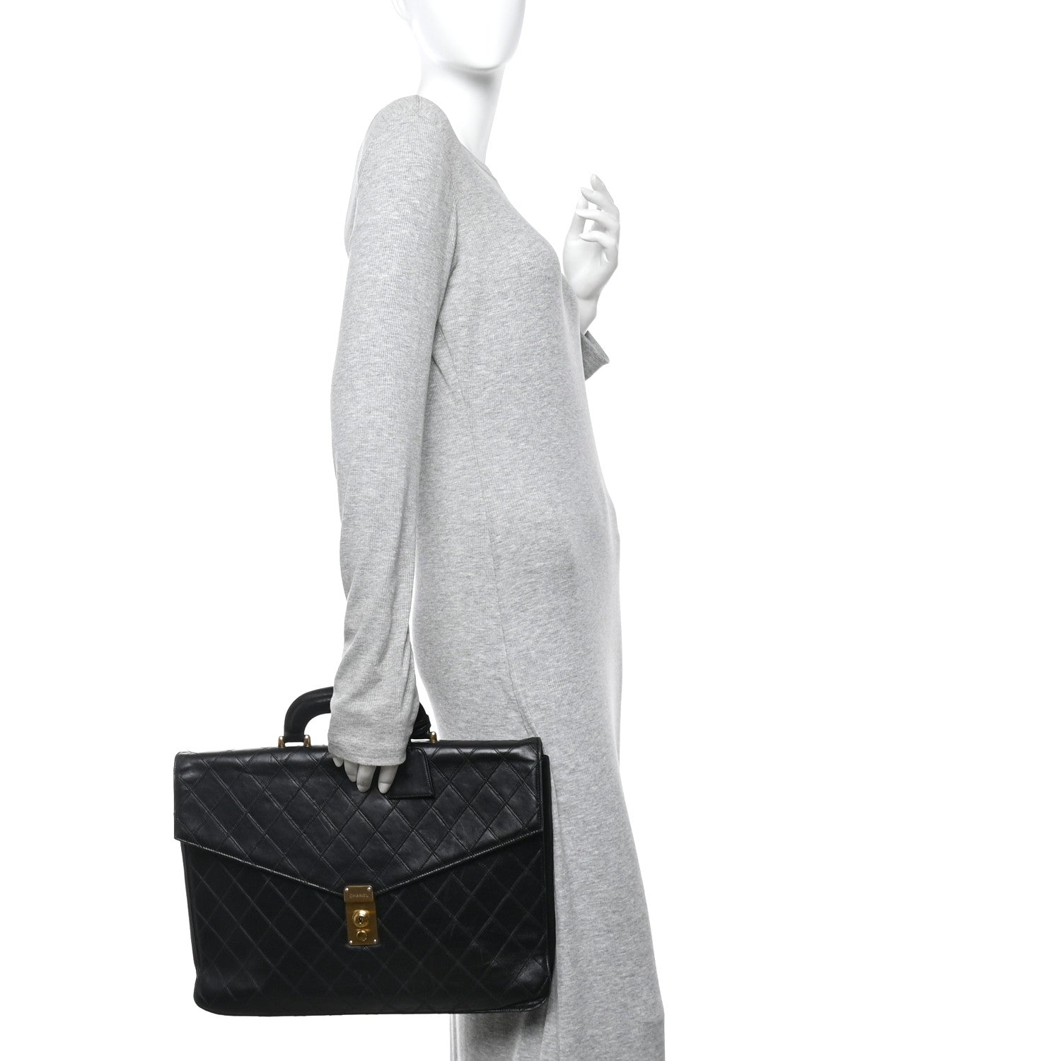 Chanel Lambskin Stitched Briefcase Bag Black 2 of 18