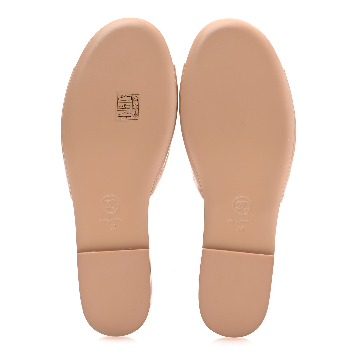Shiny Calfskin Crystal CC Mules Sandals 40 Beige