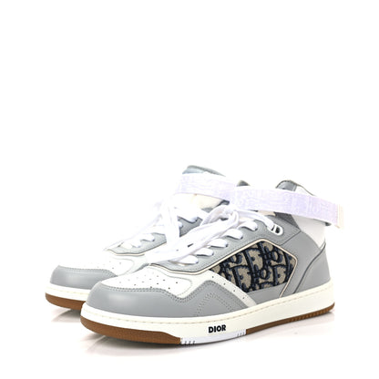 Christian Dior Smooth Calfskin Jacquard Oblique Mens B27 Mid Top Sneakers 41 Beige Blue 3 of 8