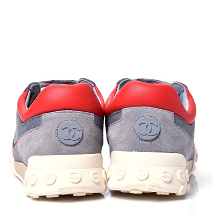Chanel Wool Nylon Lambskin Suede Calfskin Womens Logo Sneakers 36.5 Grey Orange 6 of 11
