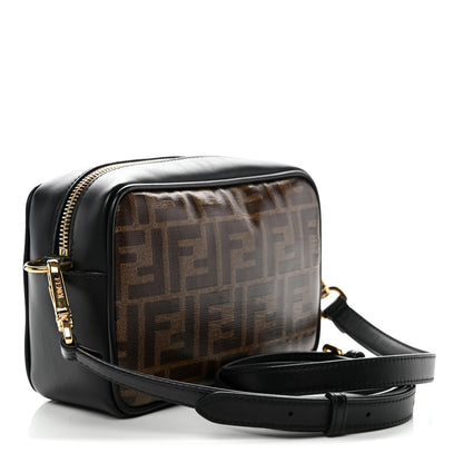 Fendi Glazed Fabric Vitello Century FF 1974 Stamp Patch Mini Camera Case Mogano Panna Black 3 of 10