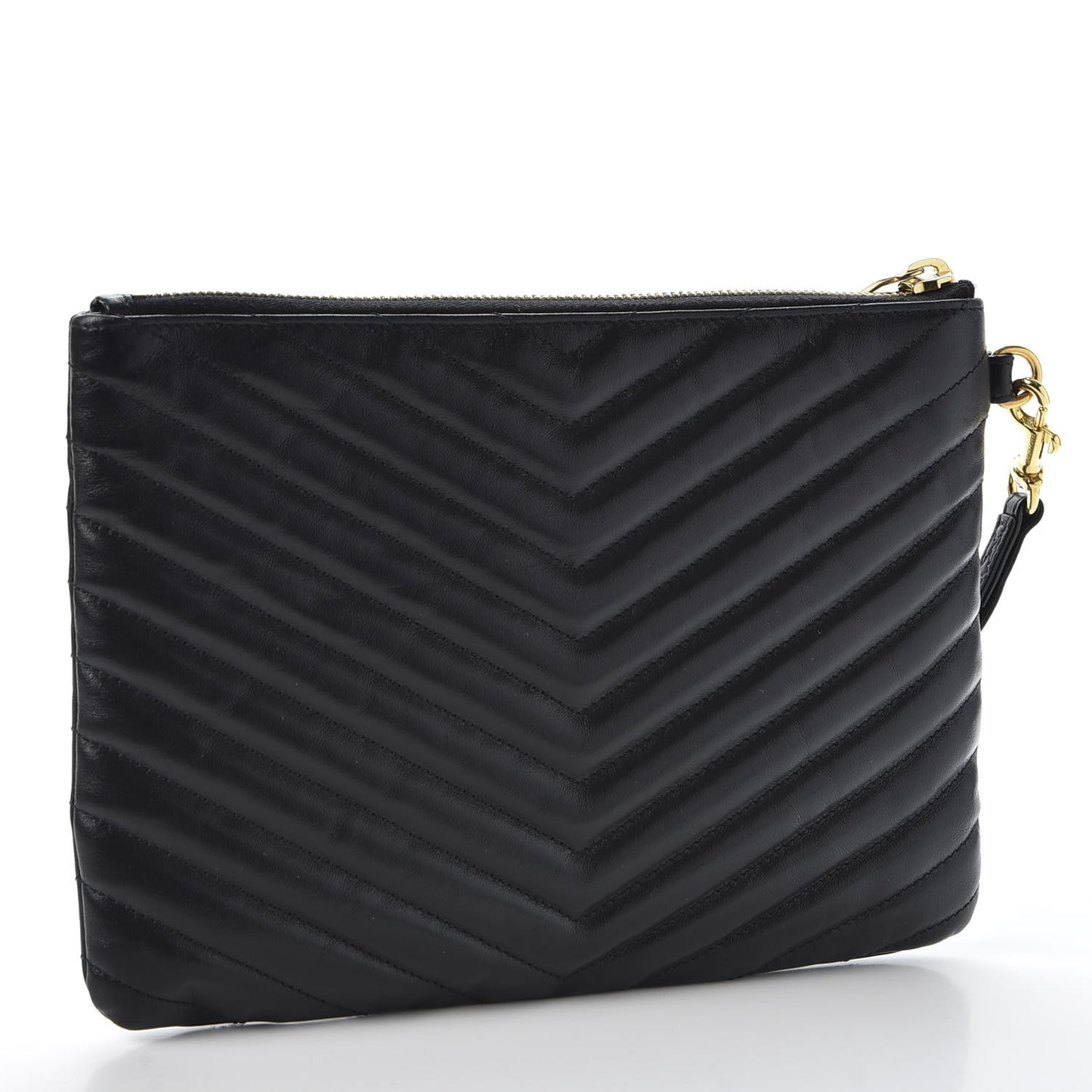Calfskin Matelasse Chevron Monogram A5 Wristlet Black