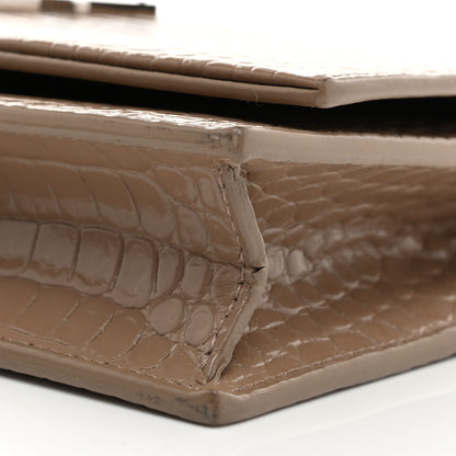 Saint Laurent Calfskin Crocodile Embossed Kate Monogram Tassel Chain Wallet  Dark Beige 10 of 10
