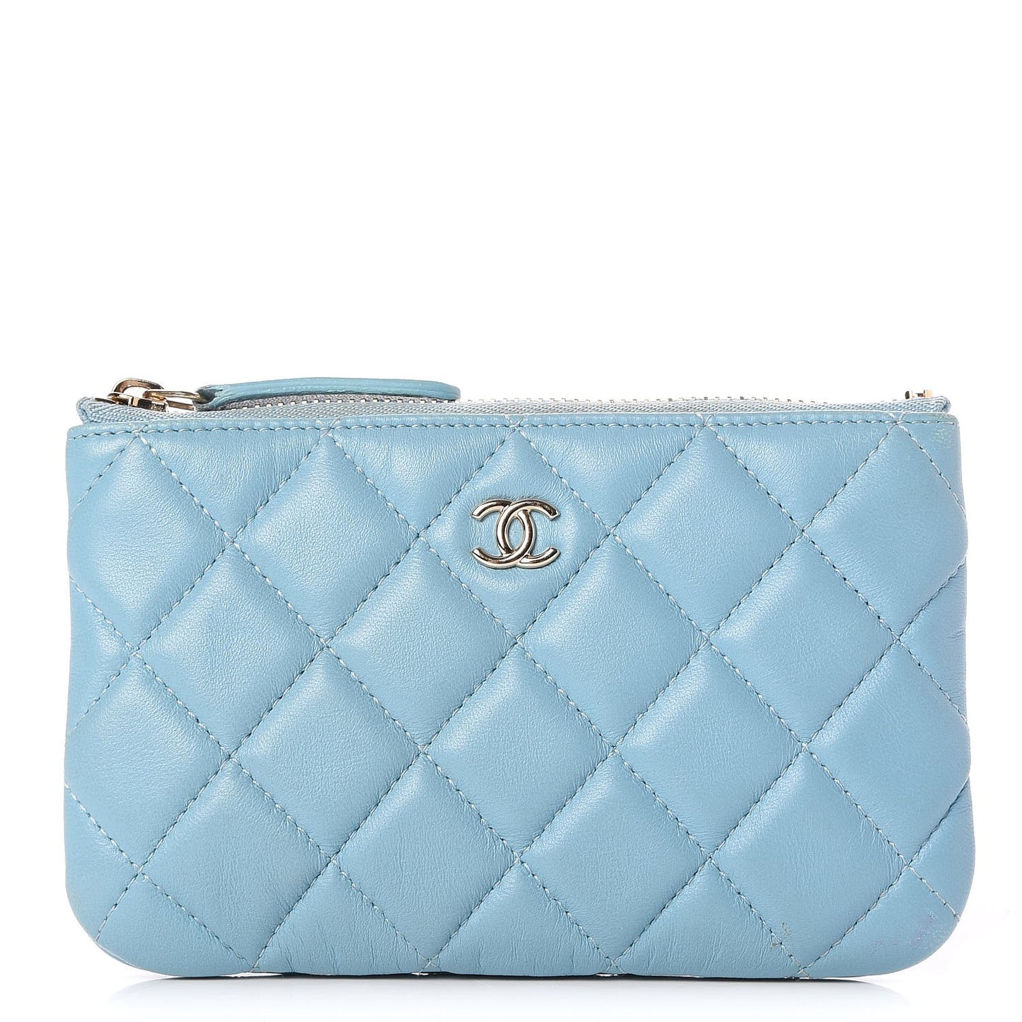 Lambskin Quilted Small Cosmetic Case Blue