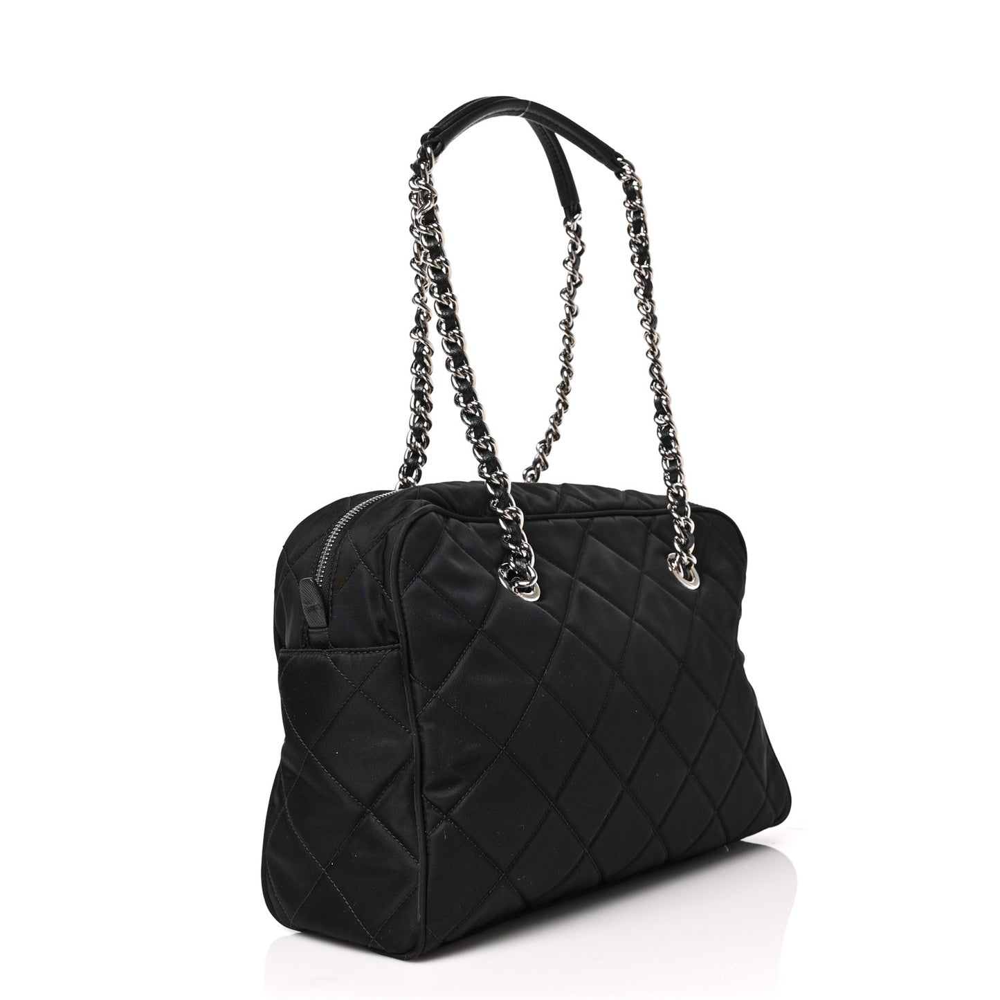 Nylon Tessuto Impuntu Quilted Shoulder Bag Black
