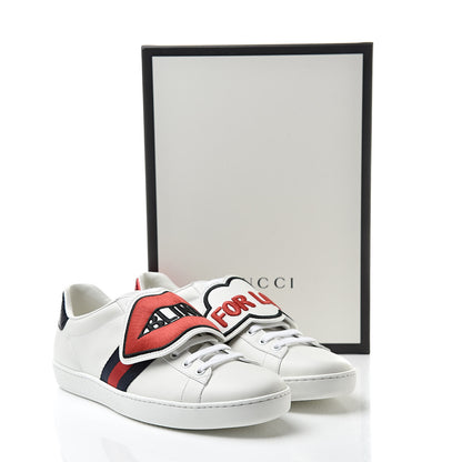 Gucci Calfskin Ayers Blind For Love Embroidered Womens Ace Sneakers 39.5 White 10 of 10