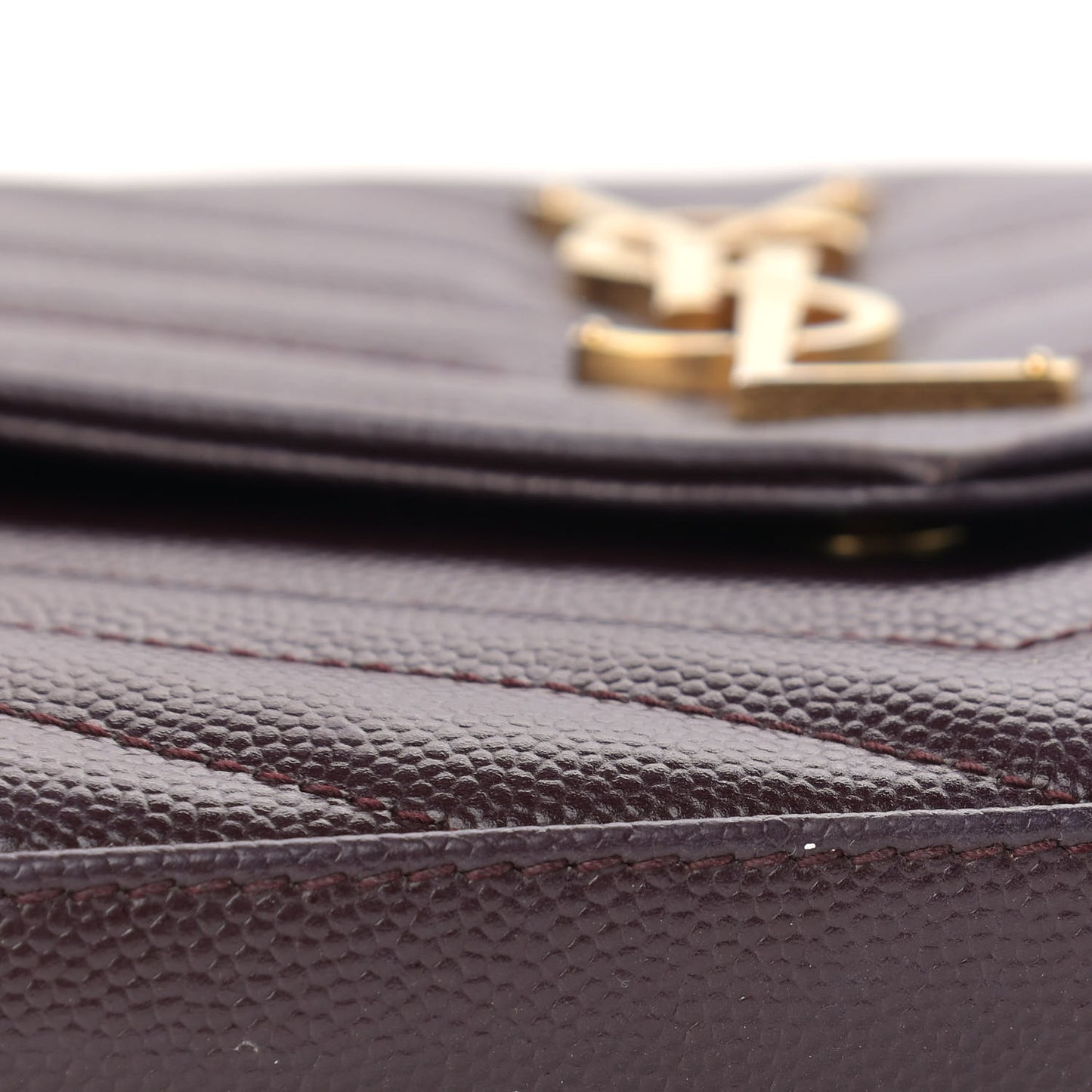 Grain De Poudre Matelasse Chevron Monogram Chain Wallet Palissandre