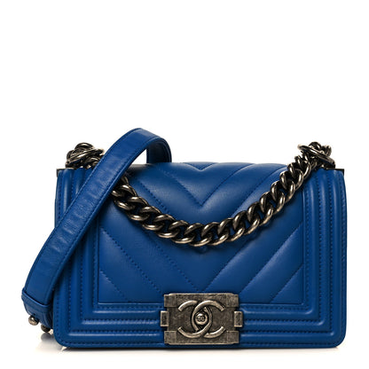 Chanel Lambskin Chevron Quilted Small Boy Flap Blue 1 of 10