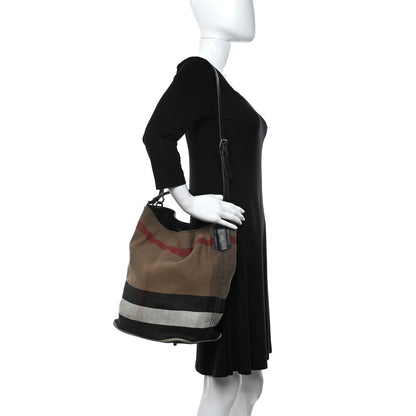 Burberry Canvas Mega Check Medium Ashby Hobo Saddle Black 2 of 19