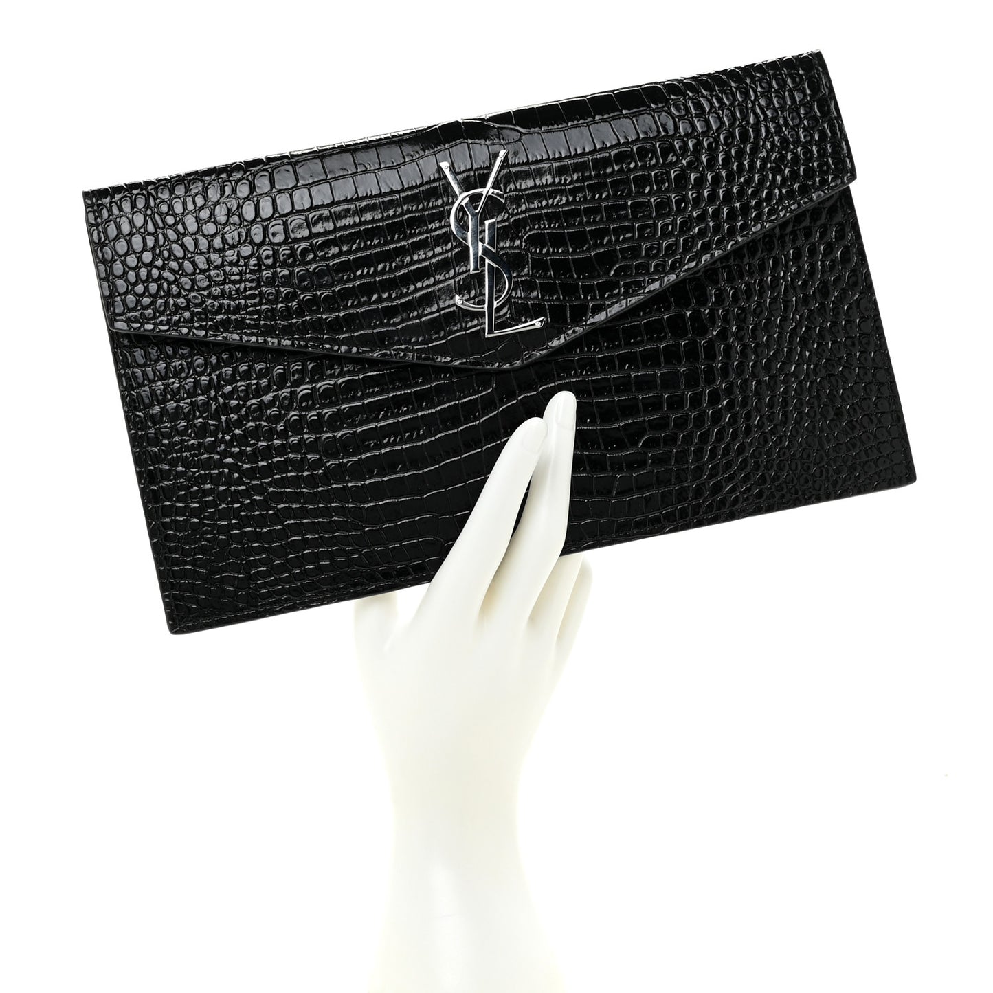 Calfskin Crocodile Embossed Uptown Monogram Pouch Black