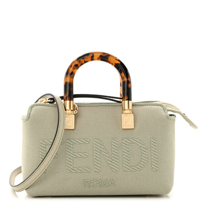 Fendi Canvas Vitello King Plexiglass Logo Embroidered Mini By The Way Top Handle Boston Bag Green Tea 1 of 10