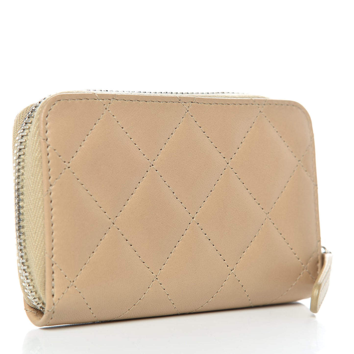Lambskin Quilted Zip Coin Purse Wallet Beige