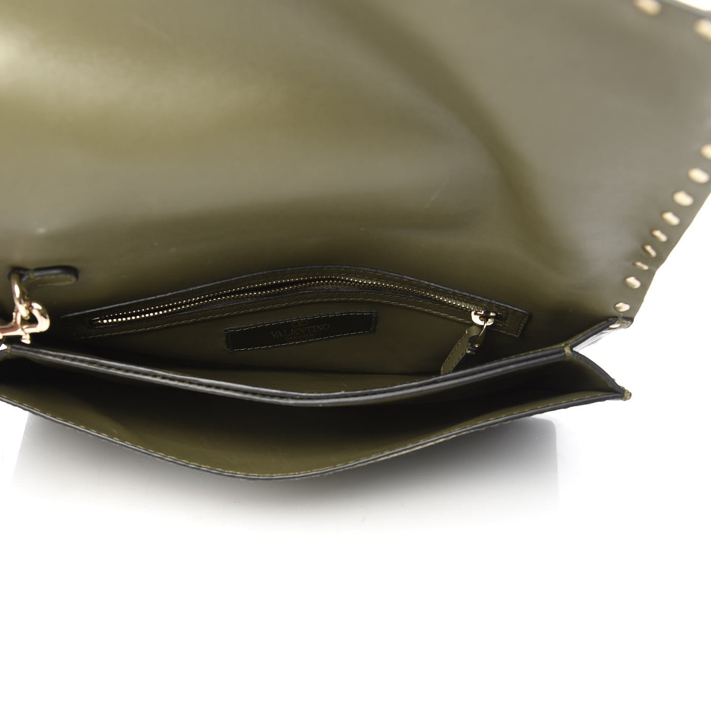 Nappa Canvas Camouflage Rockstud Wristlet Clutch Army Green