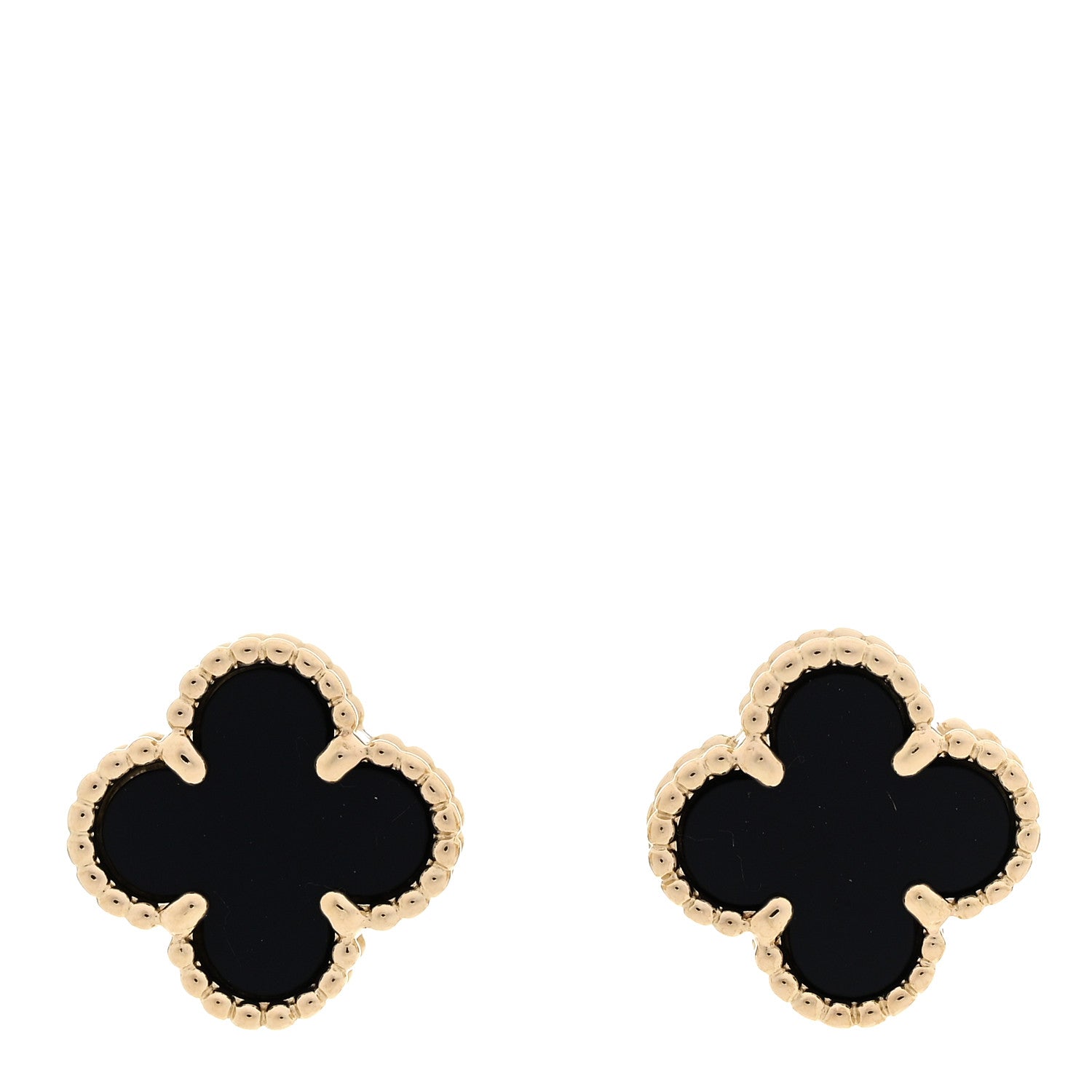 Van Cleef & Arpels 18K Yellow Gold Black Onyx Sweet Alhambra Earrings 1 of 5