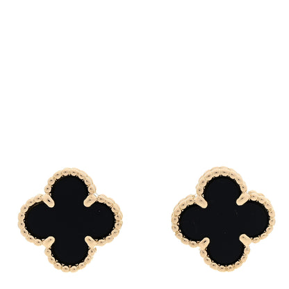 Van Cleef & Arpels 18K Yellow Gold Black Onyx Sweet Alhambra Earrings 1 of 5
