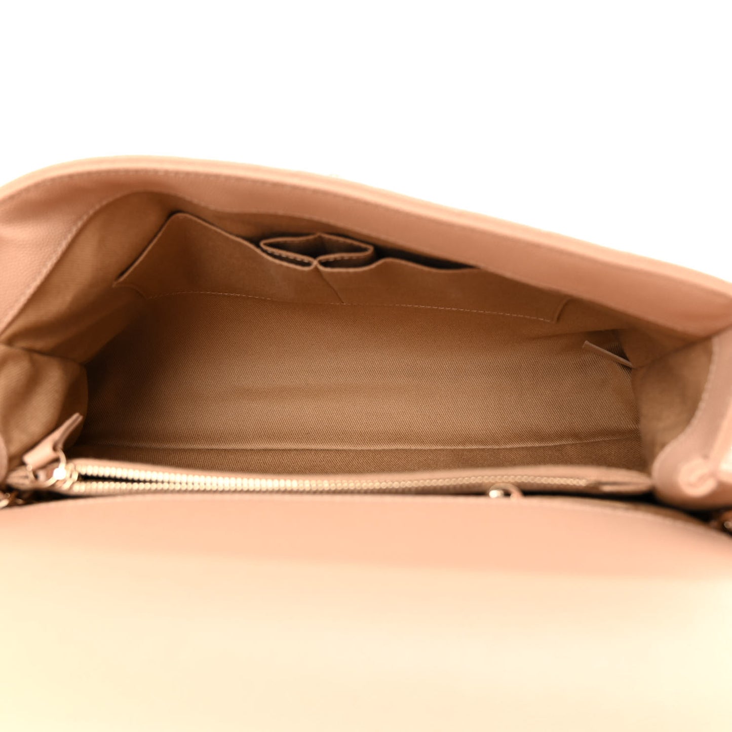 Caviar Chevron Quilted Medium Coco Handle Flap Beige