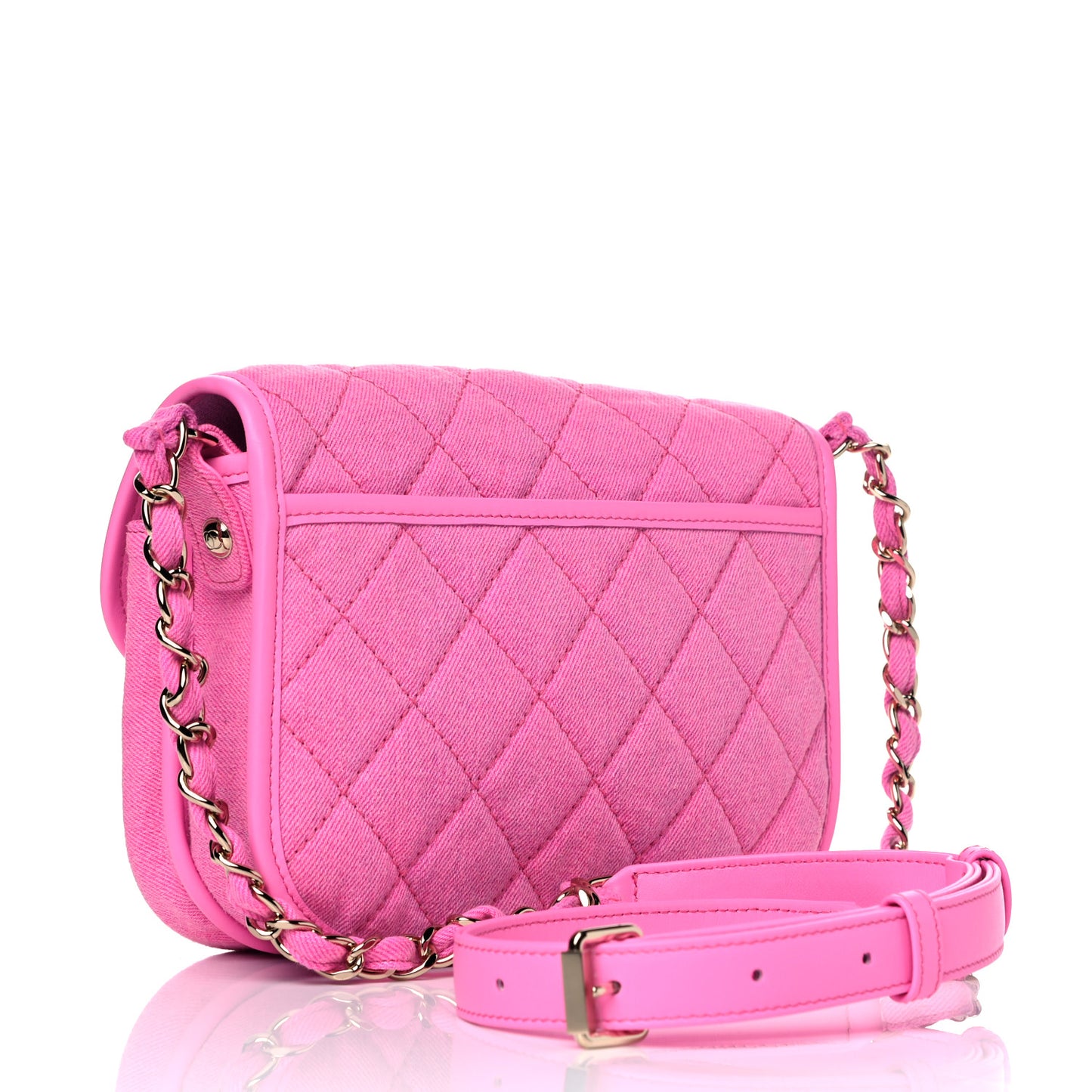 Denim Quilted Small Messenger Flap Neon Pink