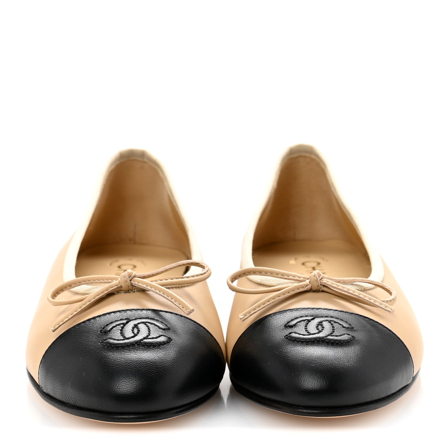 Chanel Lambskin Cap Toe CC Ballerina Flats 38 Beige Black 3 of 10