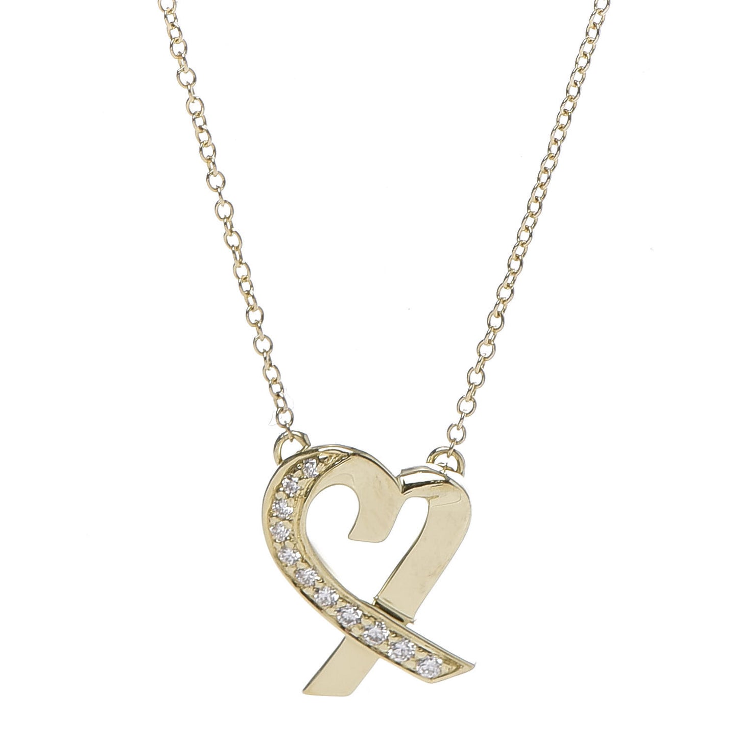 18K Yellow Gold Diamond Small Paloma Picasso Loving Heart Pendant Necklace