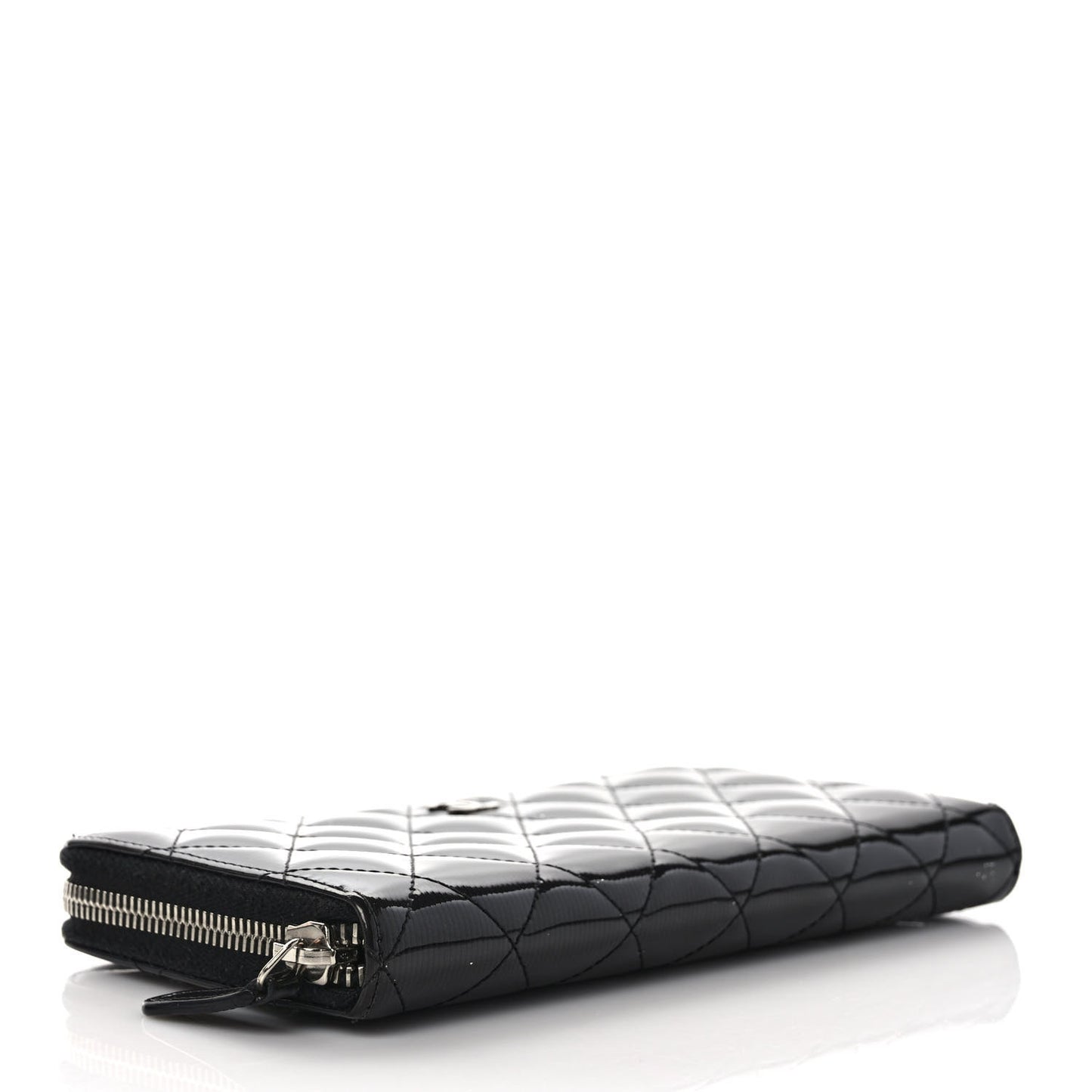 Striated Patent Zip Around Wallet Black