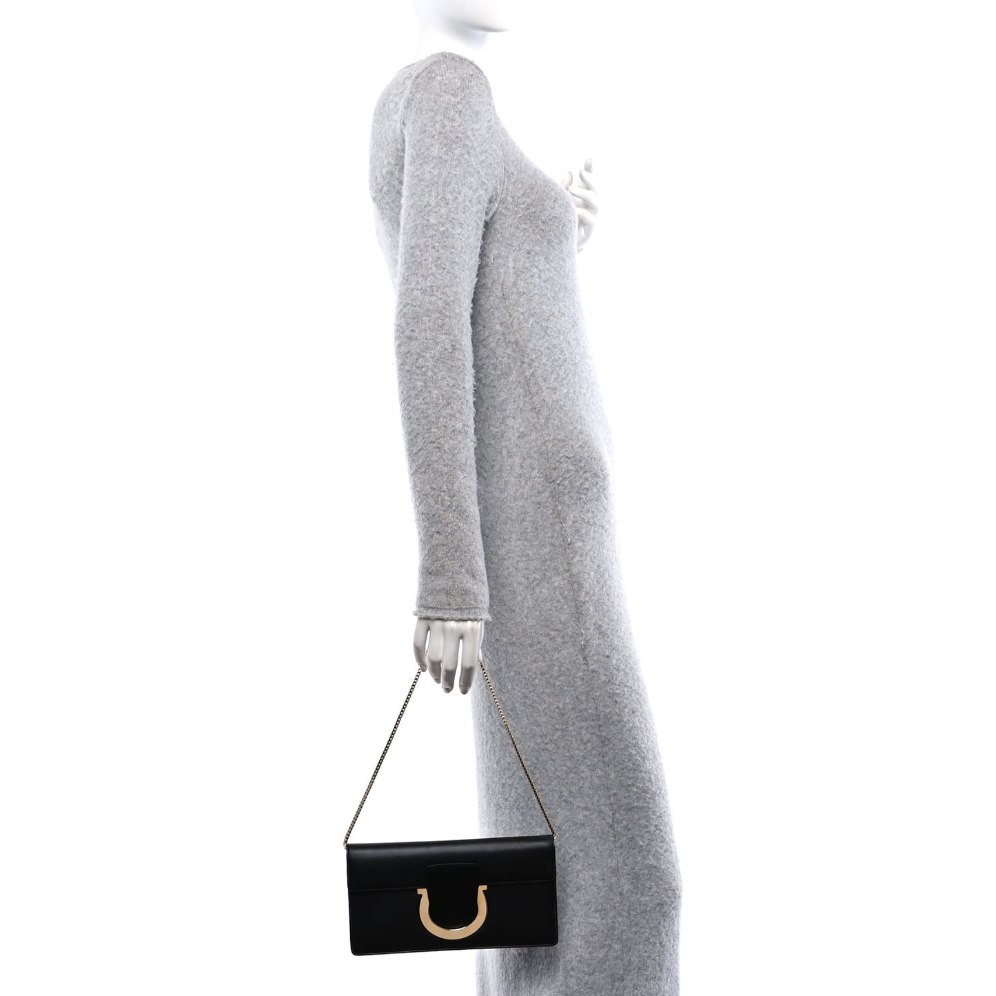 Calfskin Thalia Clutch With Chain Black