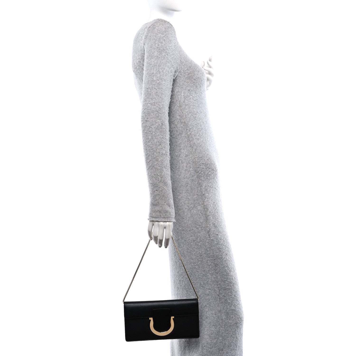 Salvatore Ferragamo Calfskin Thalia Clutch With Chain Black 2 of 9