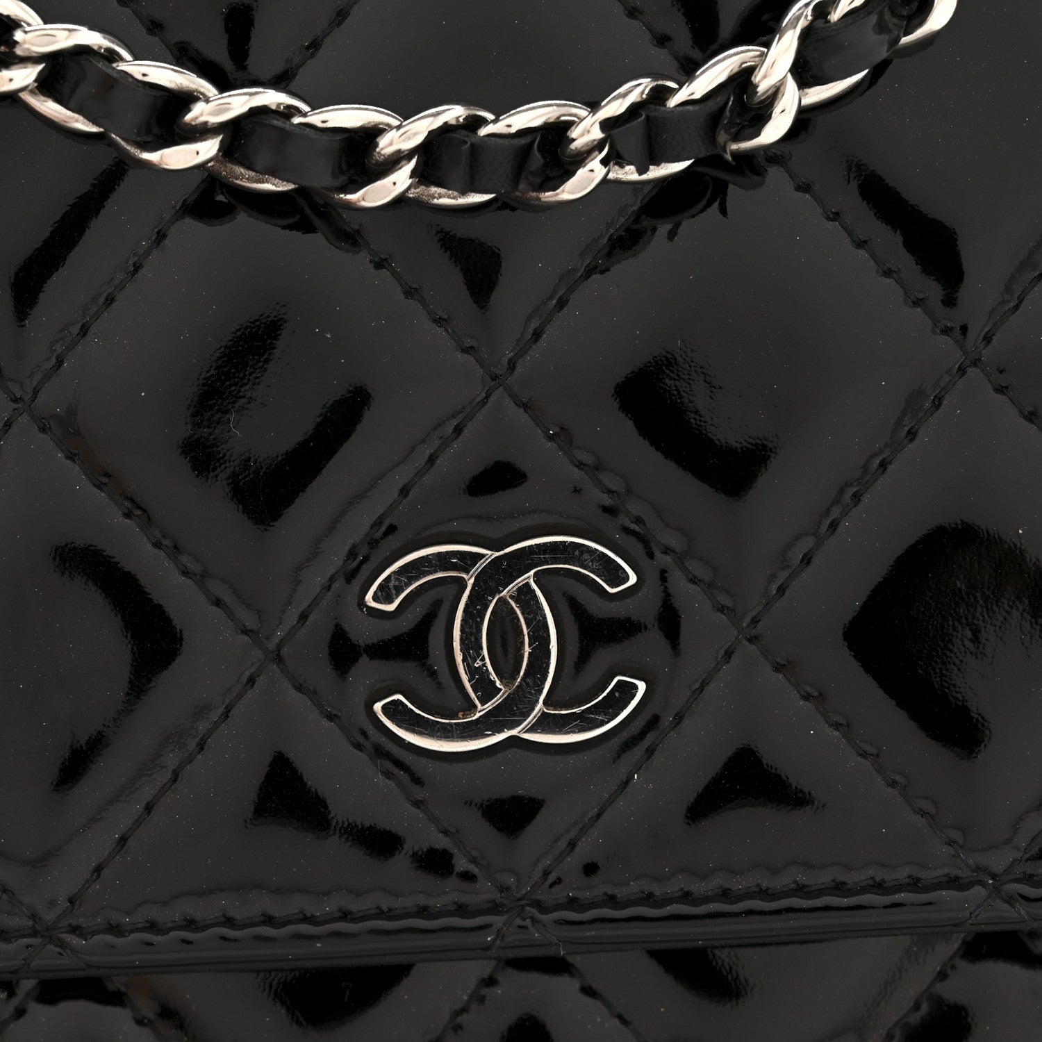 Chanel Patent Quilted Wallet On Chain WOC Black 12 of 13
