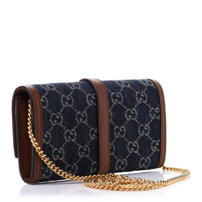 Gucci New Denim GG Monogram Jackie 1961 Chain Wallet Blue Tea Cuir 3 of 7