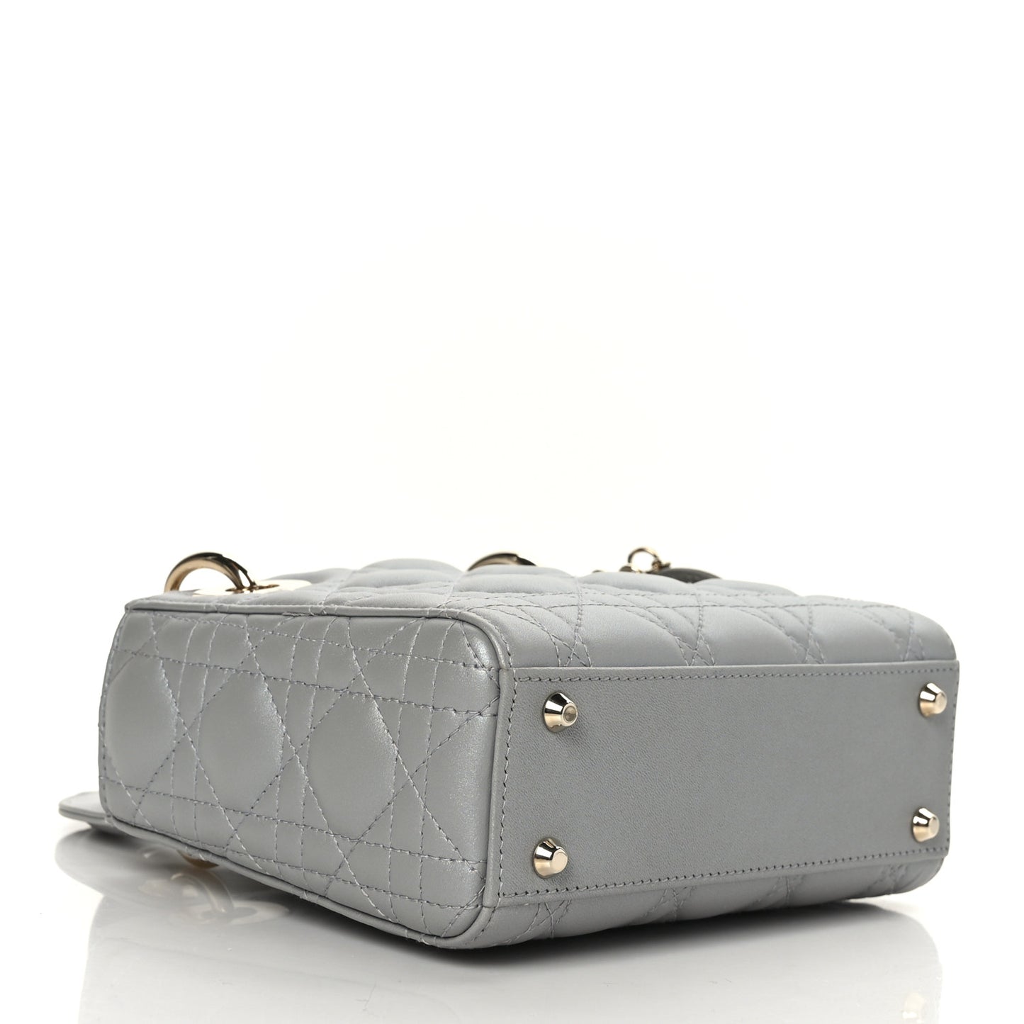 Metallic Lambskin Cannage Mini Lady Dior Grey