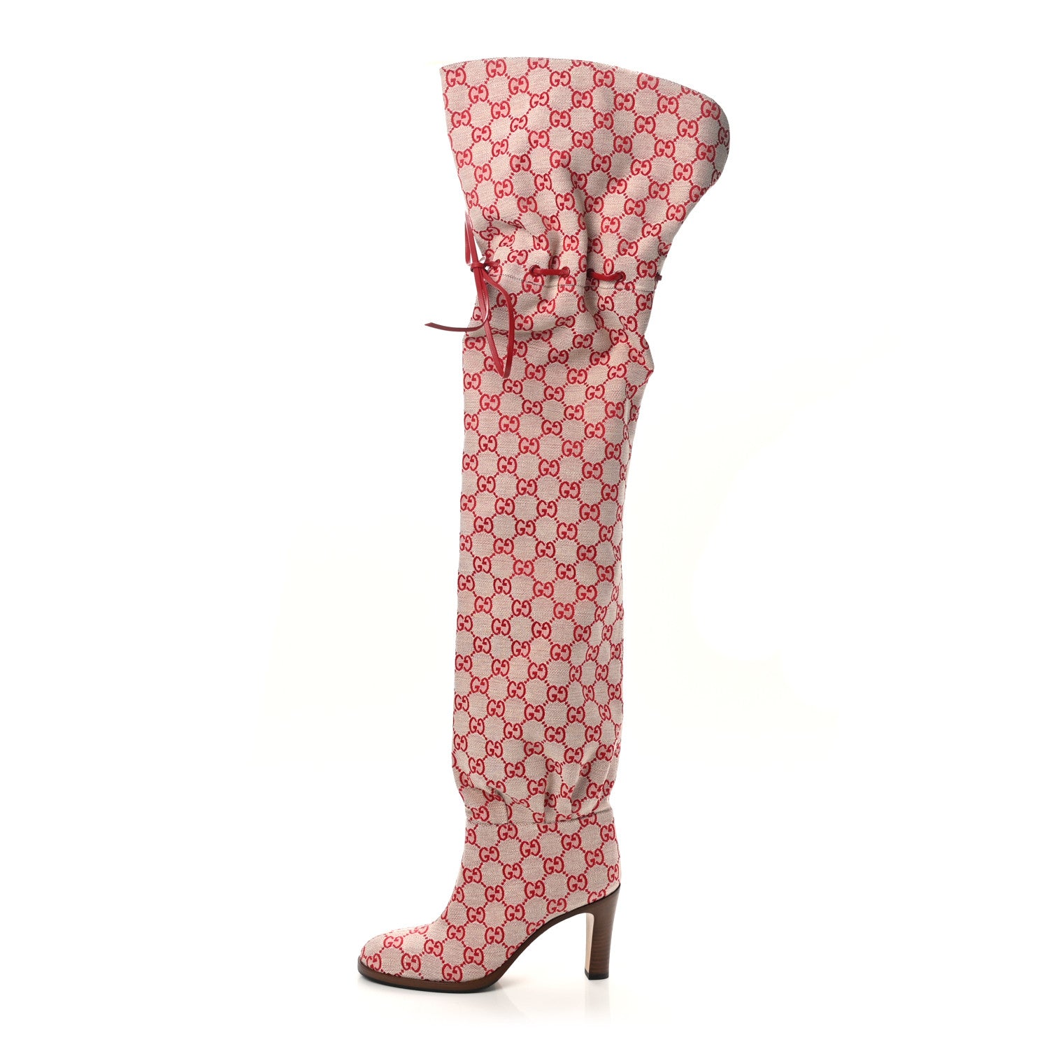 Gucci Monogram Over The Knee Boots 36 Gardenia Hibiscus Red 1 of 6