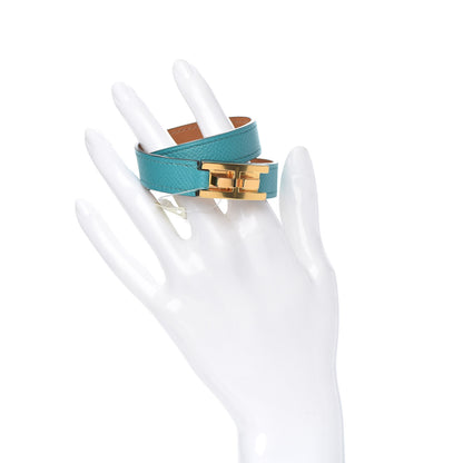 Hermes Epsom Drag Double Tour Bracelet T2 Bleu Paon 2 of 8
