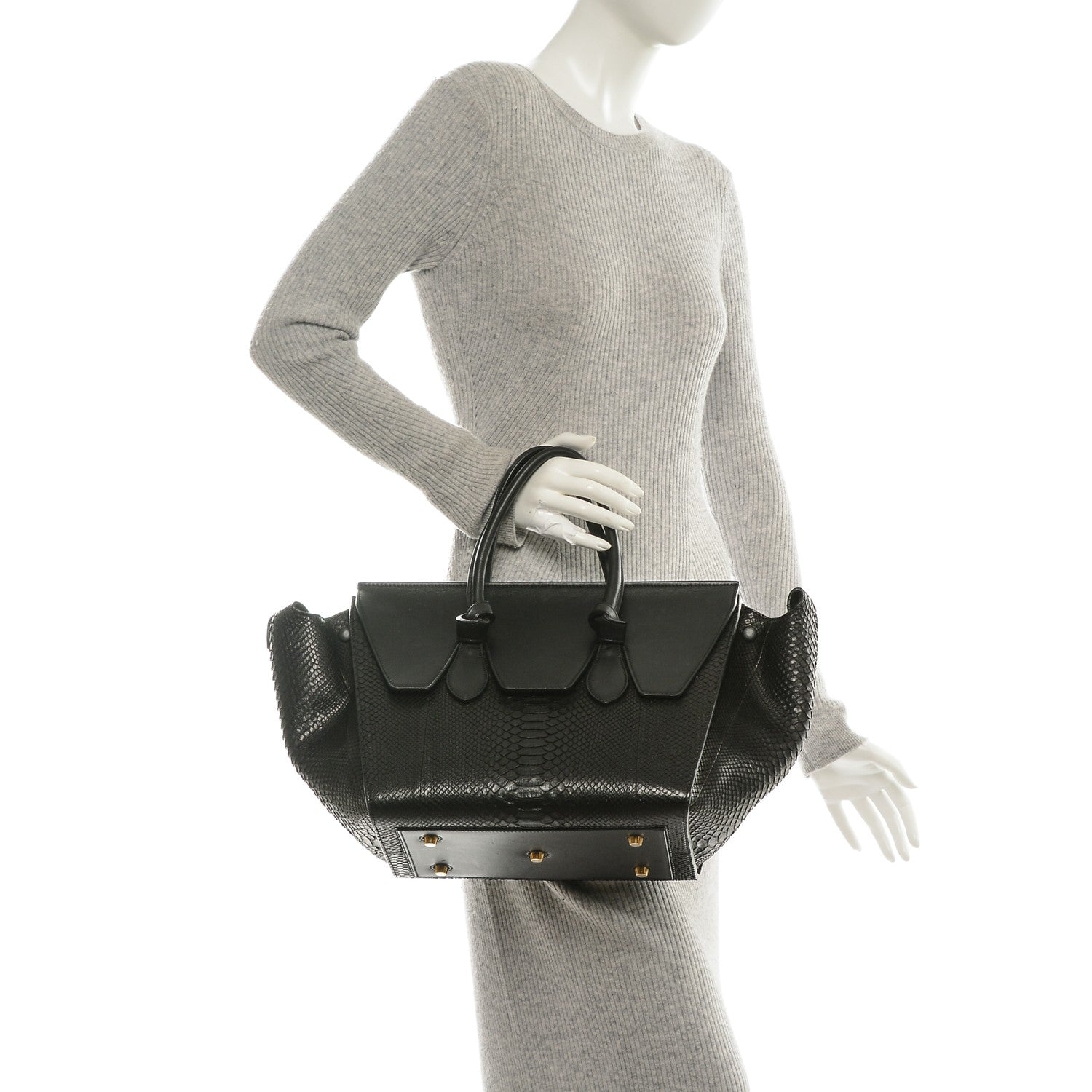 Celine Python Small Tie Knot Tote Black 2 of 6