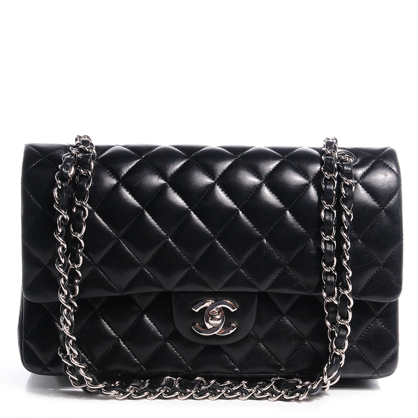 Lambskin Medium Double Flap Black