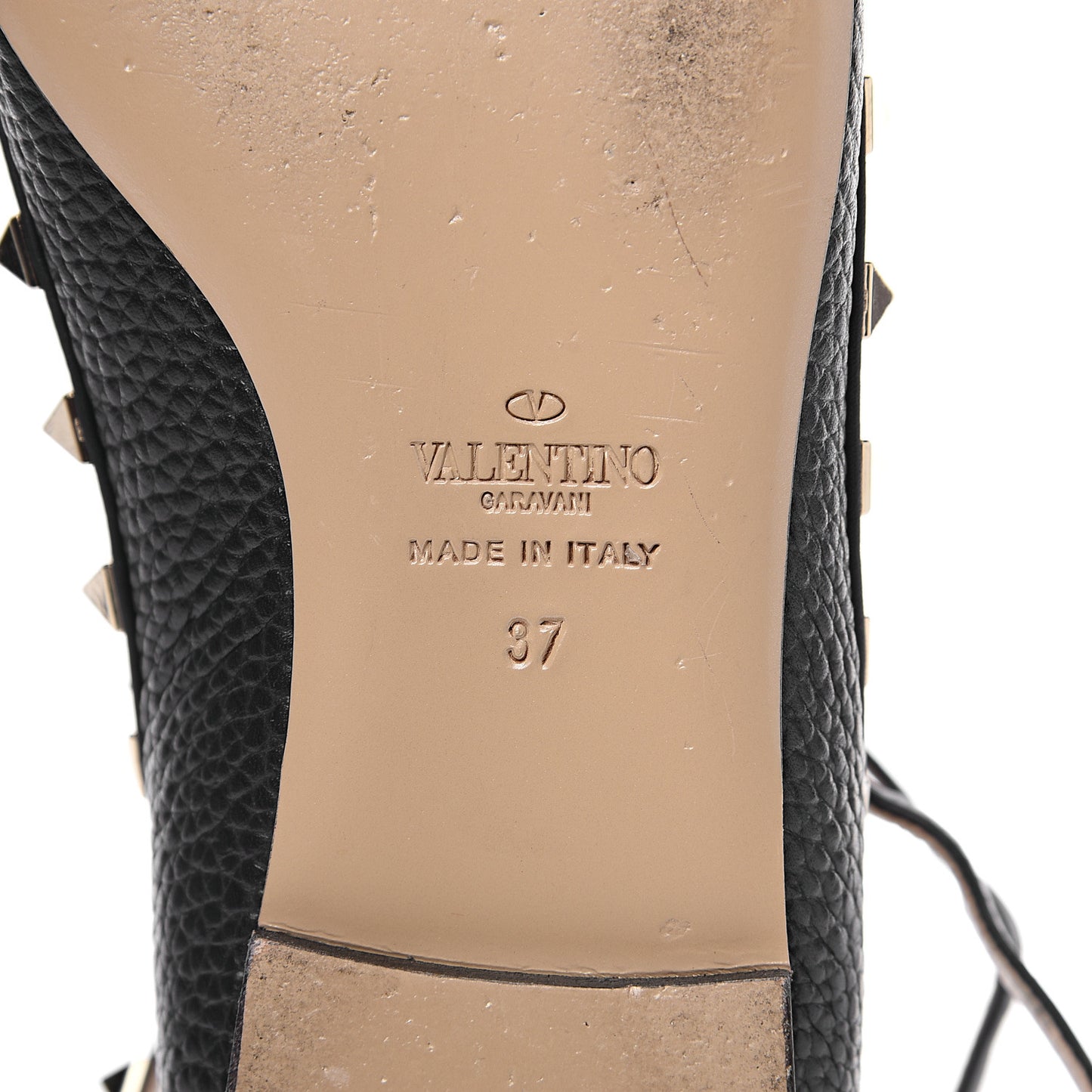 Pebbled Calfskin Rockstud Cage Ballerina Flats 37 Black