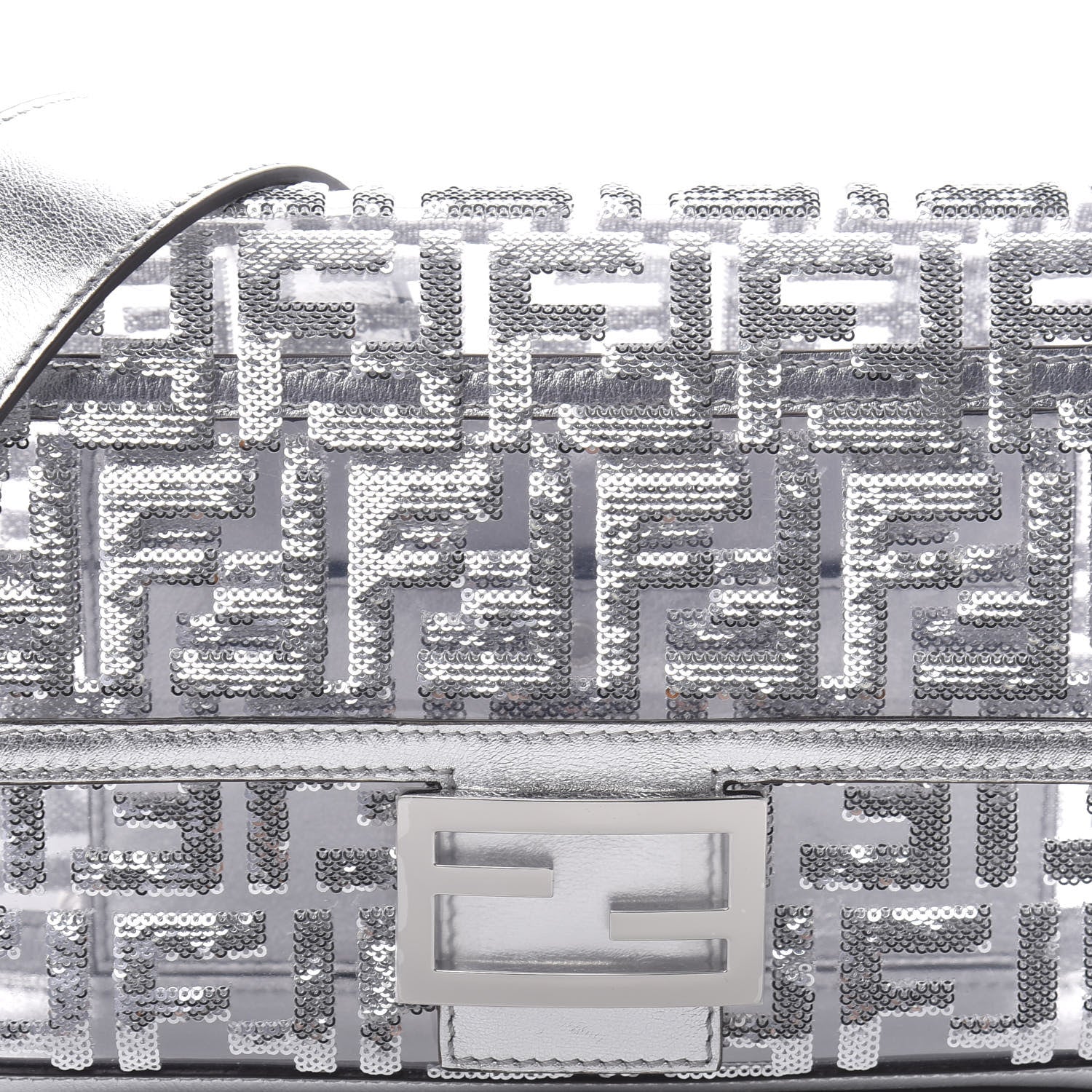 Fendi PVC Vitello Catalan Mirror Sequin FF Baguette Argento 9 of 12