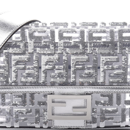 Fendi PVC Vitello Catalan Mirror Sequin FF Baguette Argento 9 of 12