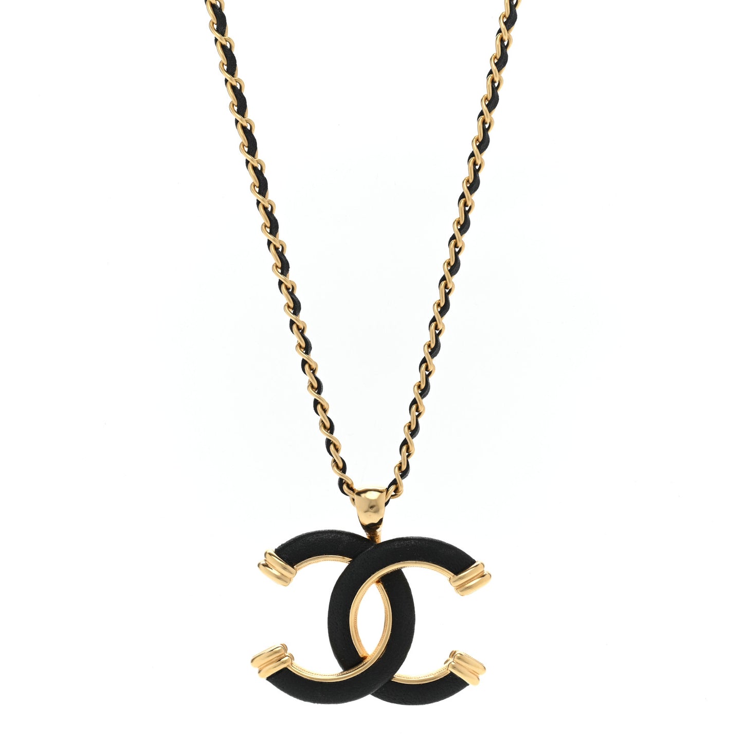 Metal Lambskin Chain CC Necklace Black Gold