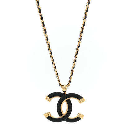 Chanel Metal Lambskin Chain CC Necklace Black Gold 1 of 6