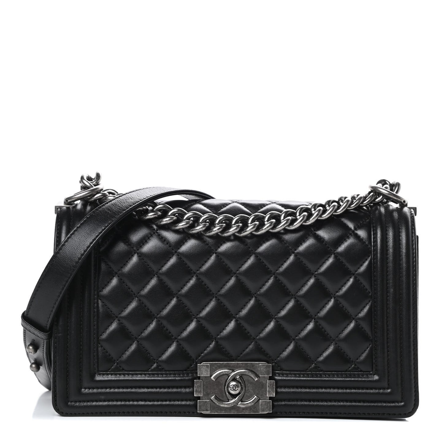 Lambskin Quilted Medium Boy Flap Black