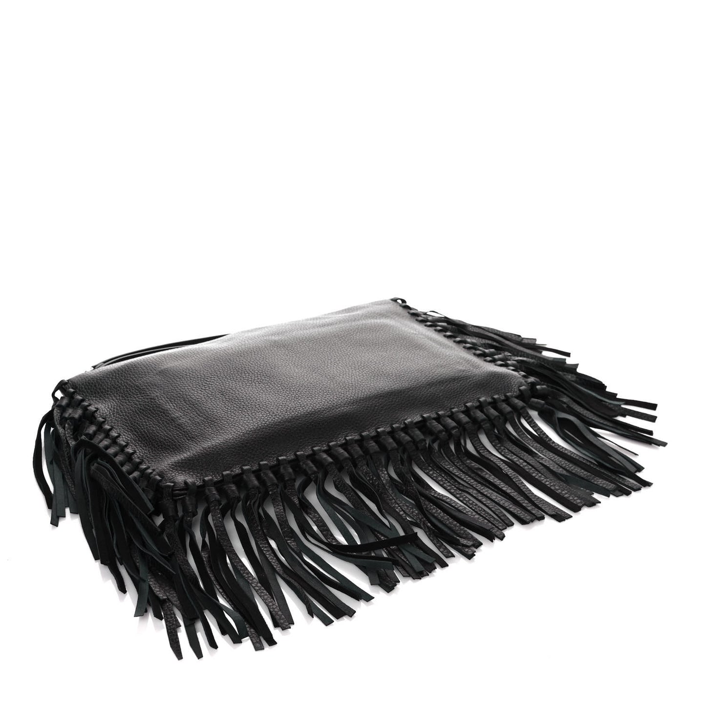 Calfskin Rockee Fringe Clutch Black