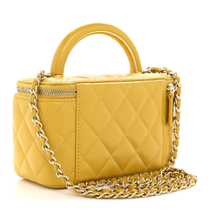 Chanel Lambskin Quilted Small Charming Top Handle Vanity Case With Chain Yellow 3 of 13