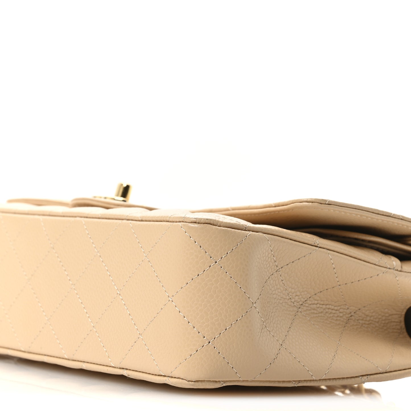 Caviar Quilted Medium Double Flap Beige