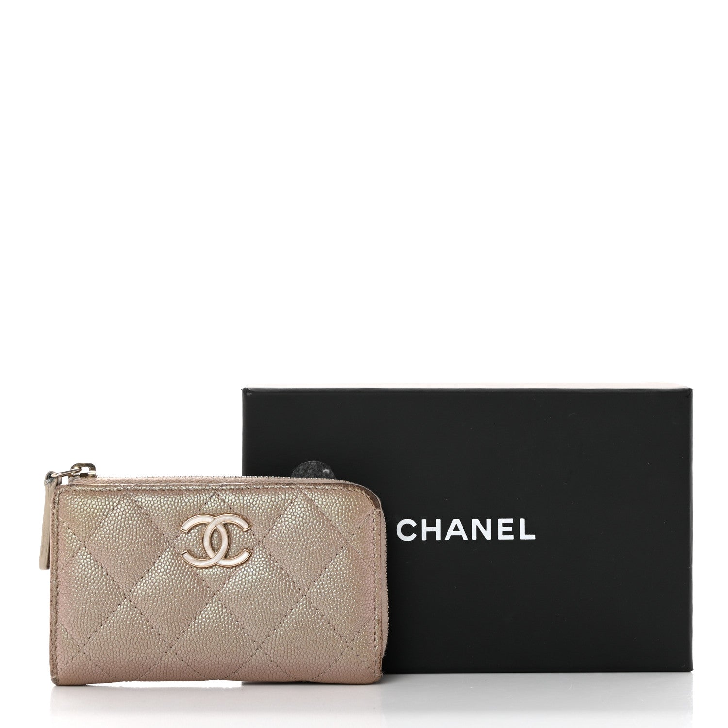 Chanel Iridescent Caviar Quilted Zipped Key Holder Case Beige 21 of 21