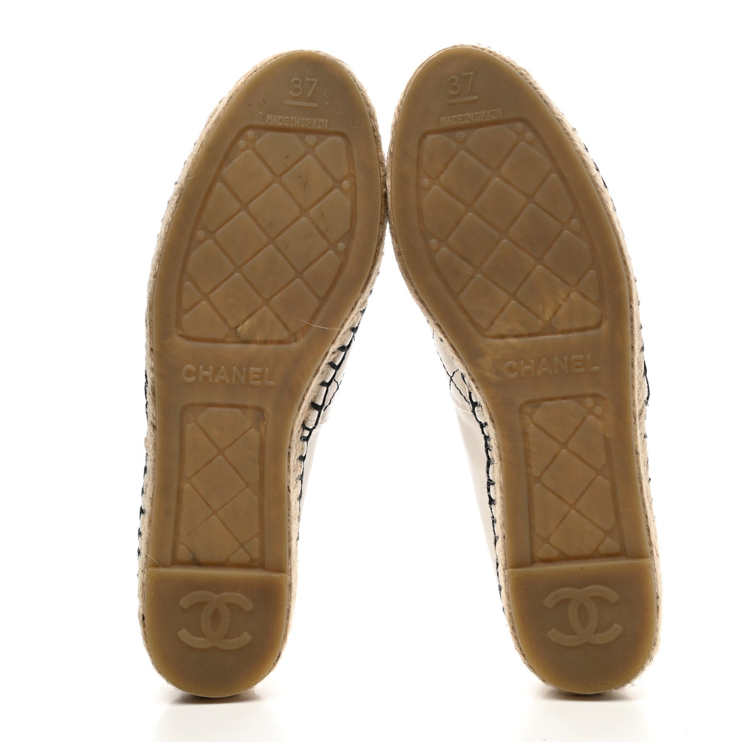 Lambskin Stitched CC Espadrilles 37 White Black